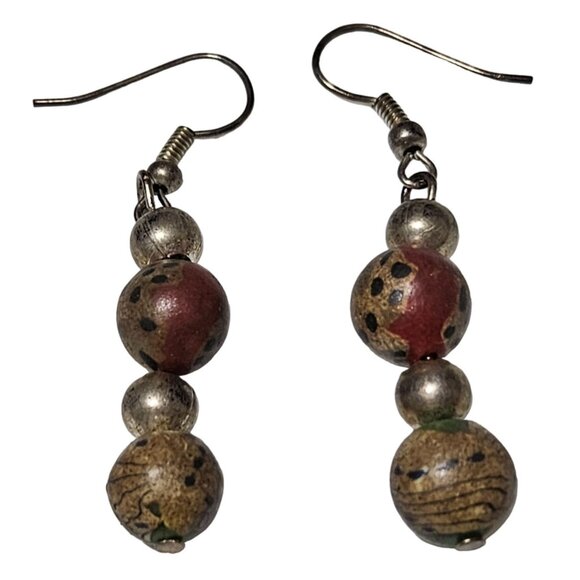 Handcrafted Boho Brown Red Gold Beaded Dangle Earrings Fashion Jewelry Women - Picture 1 of 4